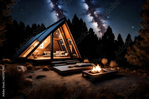 tent at night with burning fire