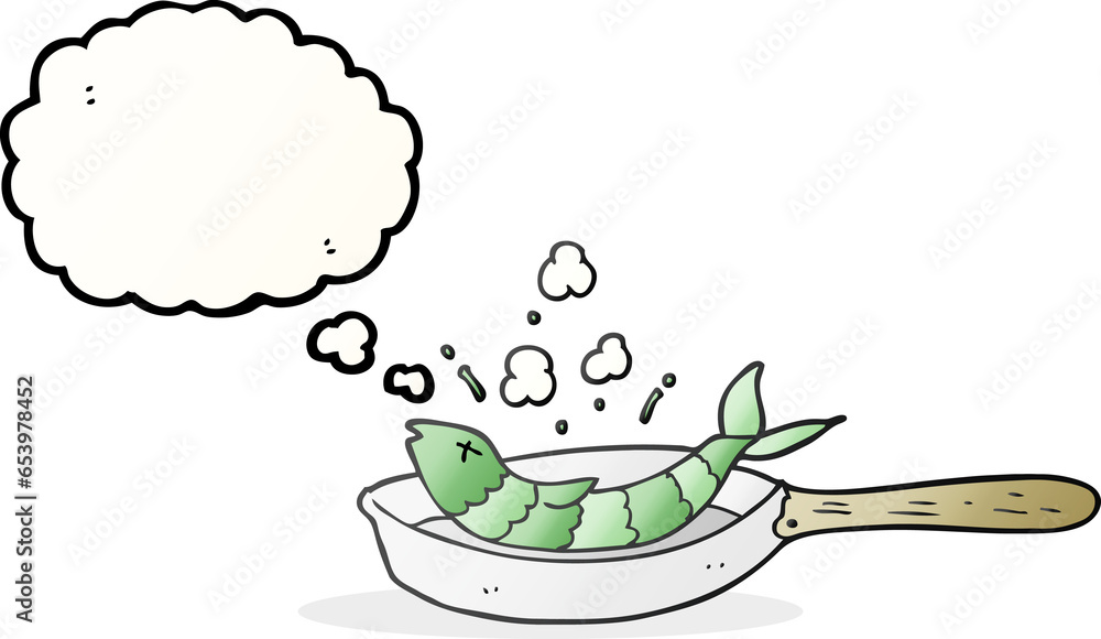 freehand drawn thought bubble cartoon frying fish freehand drawn thought bubble cartoon frying fish