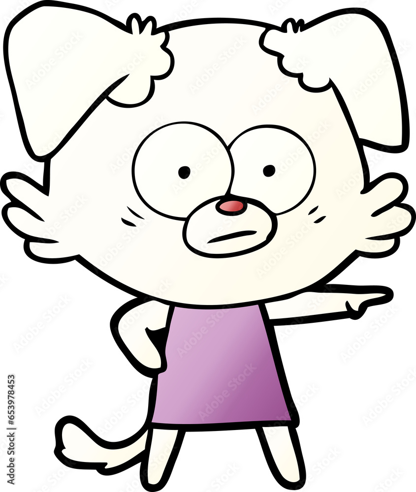 nervous cartoon dog in dress pointing nervous cartoon dog in dress pointing