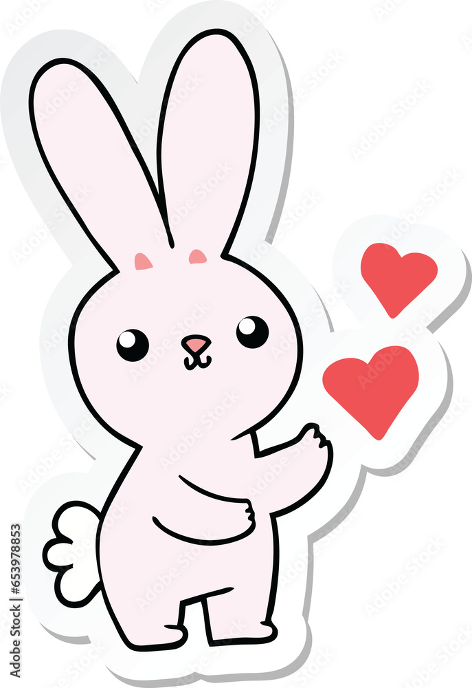 sticker of a cute cartoon rabbit with love hearts sticker of a cute cartoon rabbit with love hearts