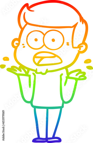 rainbow gradient line drawing of a cartoon shocked man