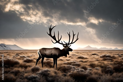red deer in the desert with long horns