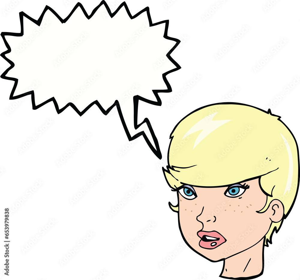 cartoon pretty female face with speech bubble cartoon pretty female face with speech bubble