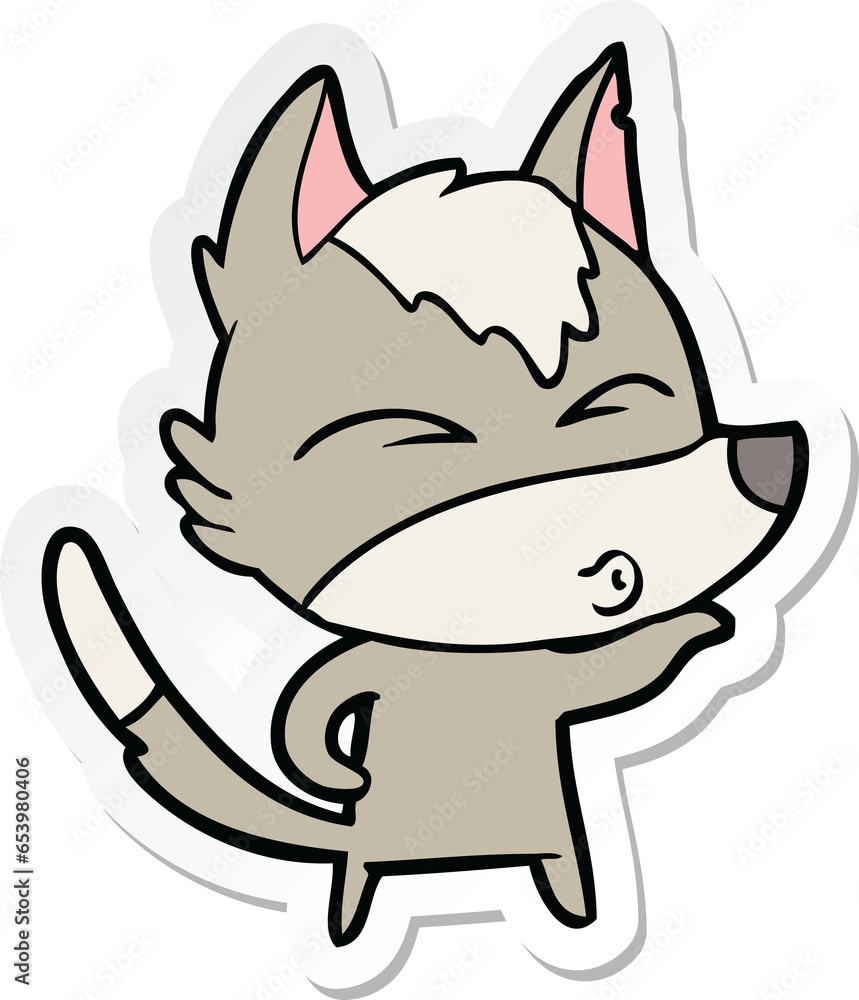 sticker of a cartoon wolf pouting