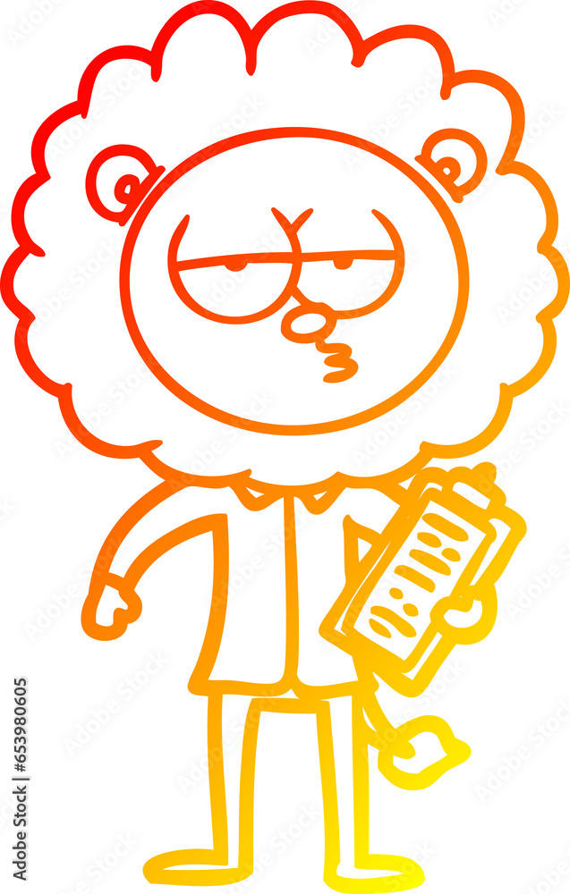 warm gradient line drawing of a cartoon bored lion manager warm gradient line drawing of a cartoon bored lion manager