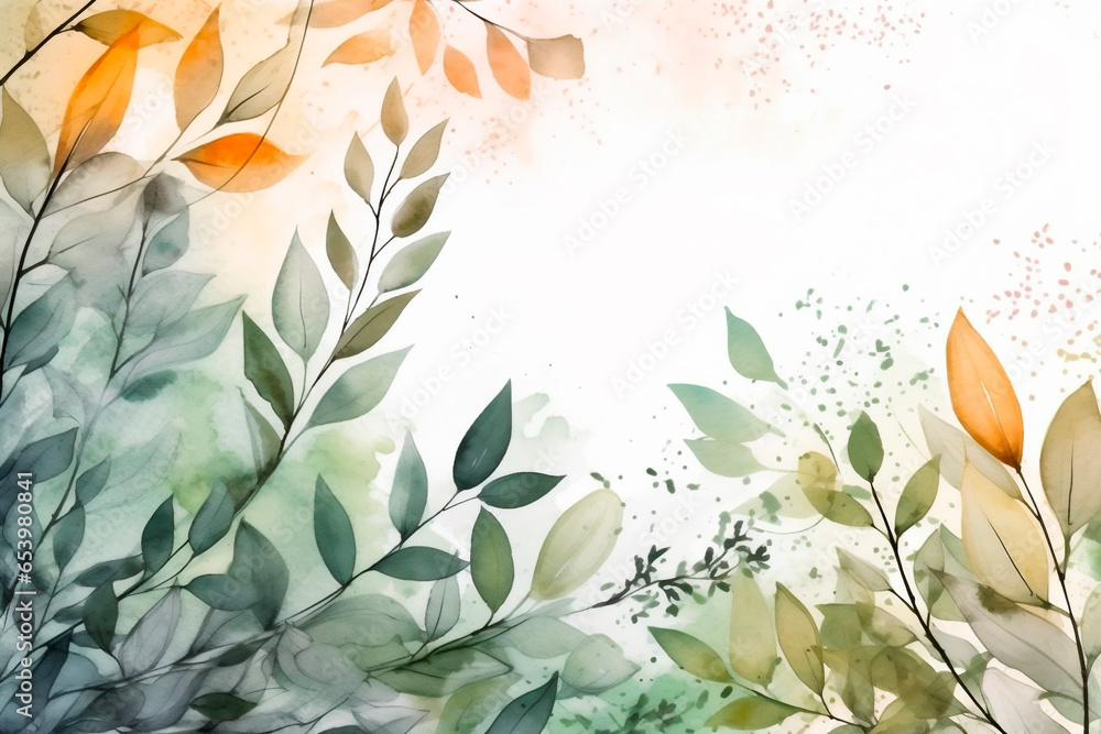 Generative AI illustration of a watercolor autumn leaves an branches painting background Generative AI illustration of a watercolor autumn leaves an branches painting background