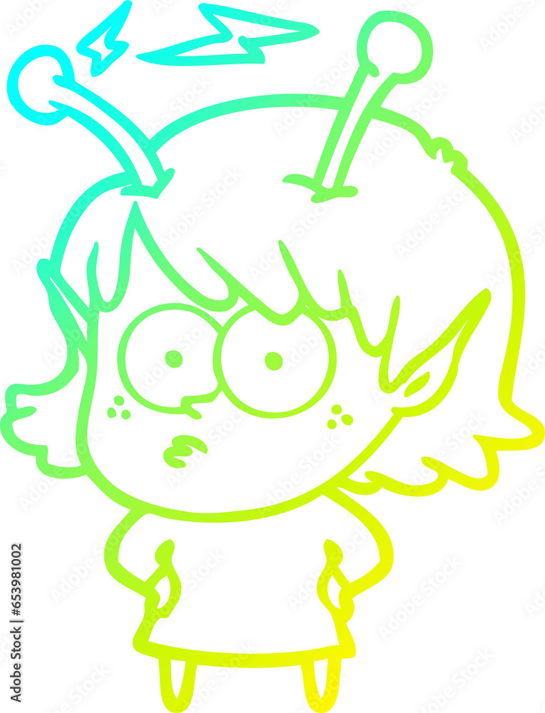 cold gradient line drawing of a cartoon alien girl cold gradient line drawing of a cartoon alien girl