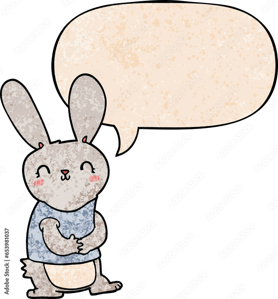 cute cartoon rabbit with speech bubble in retro texture style cute cartoon rabbit with speech bubble in retro texture style