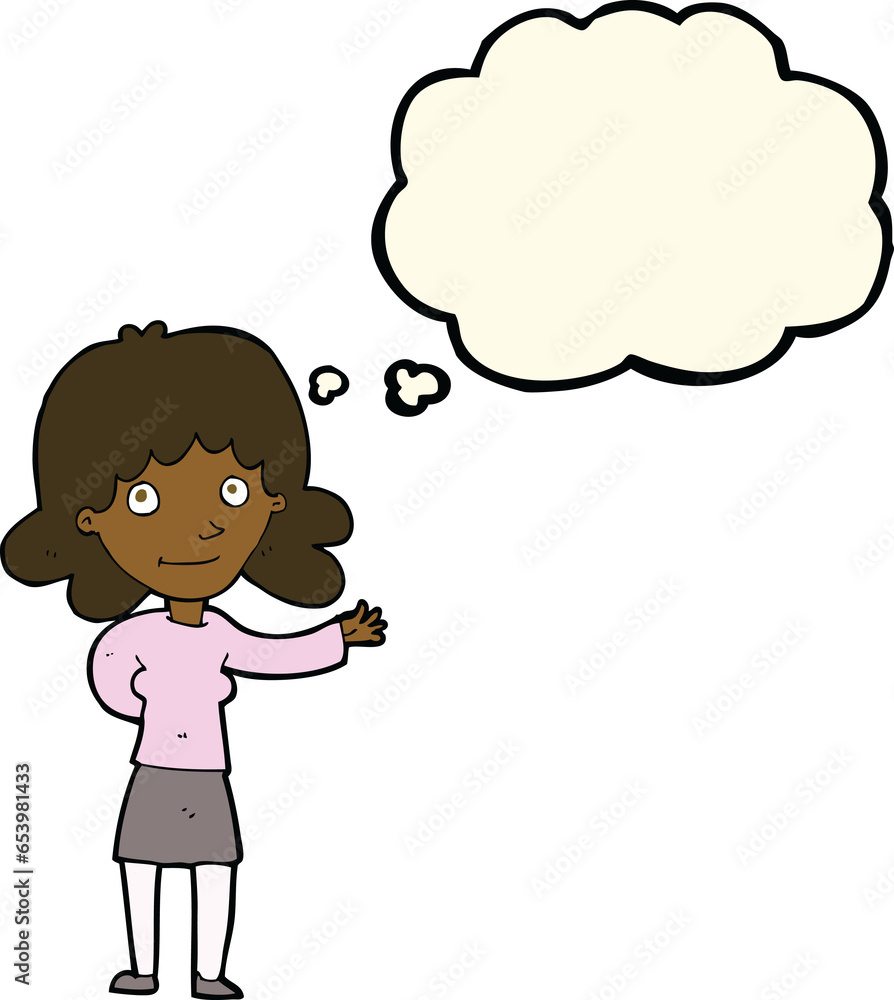 cartoon friendly woman with thought bubble cartoon friendly woman with thought bubble