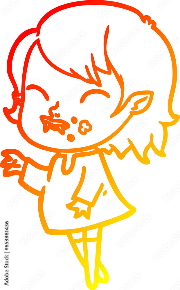 warm gradient line drawing of a cartoon vampire girl with blood on cheek warm gradient line drawing of a cartoon vampire girl with blood on cheek
