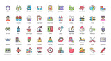 Kindergarten Colored Outline Icons Baby Education Children Iconset 50 Vector Icons, Editable Stokes