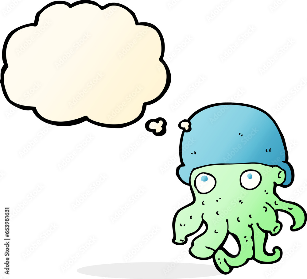 cartoon alien head wearing hat with thought bubble cartoon alien head wearing hat with thought bubble