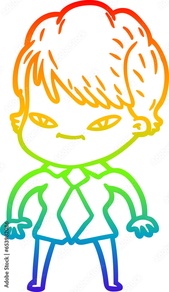 rainbow gradient line drawing of a cartoon happy woman rainbow gradient line drawing of a cartoon happy woman