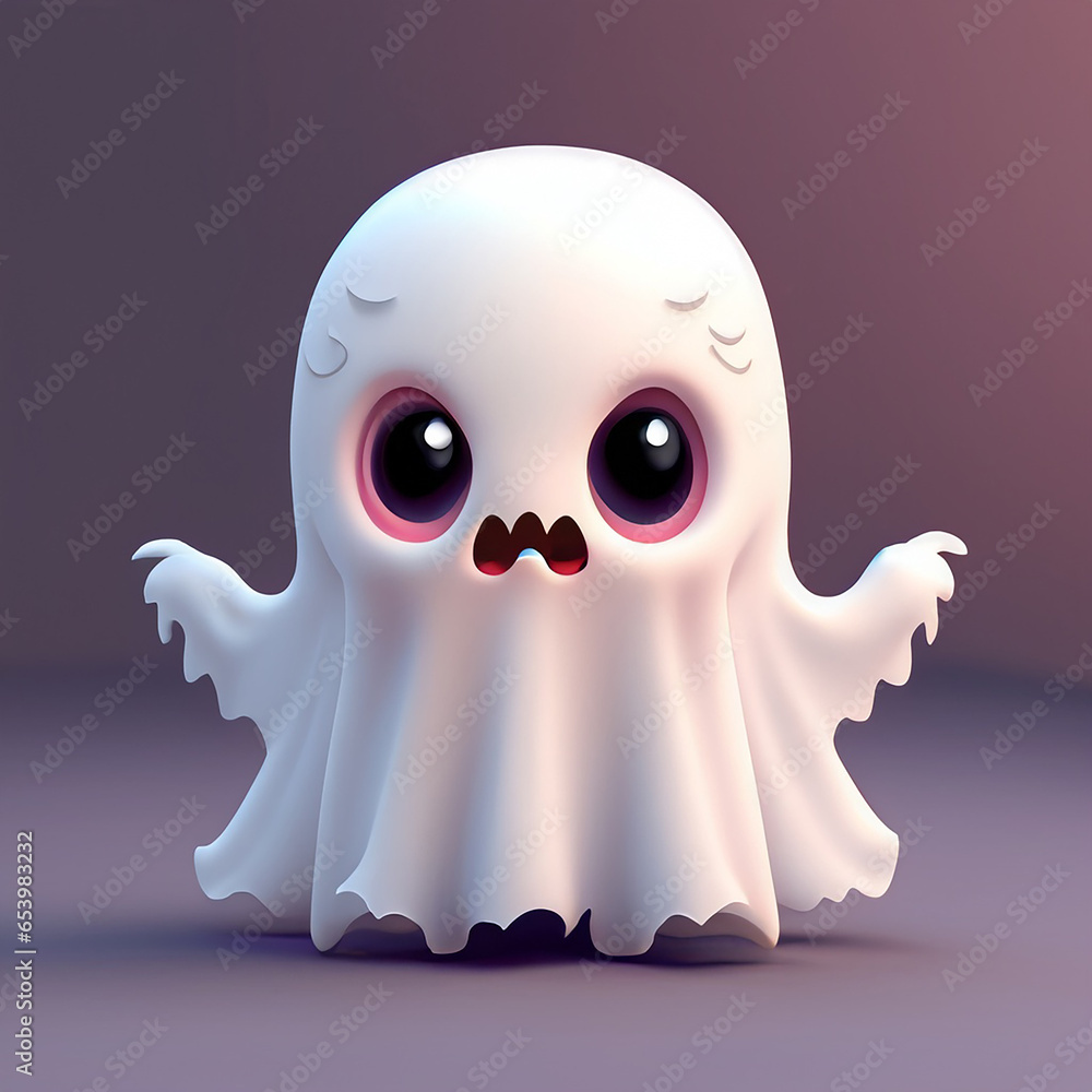 Illustration of a cute little floating white ghost Illustration of a cute little floating white ghost