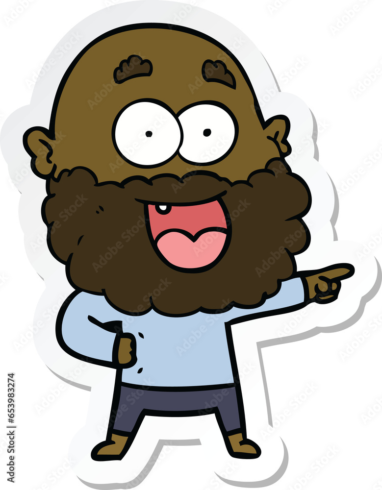Obraz premium sticker of a cartoon crazy happy man with beard