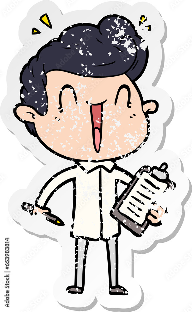 Fototapeta premium distressed sticker of a cartoon excited man