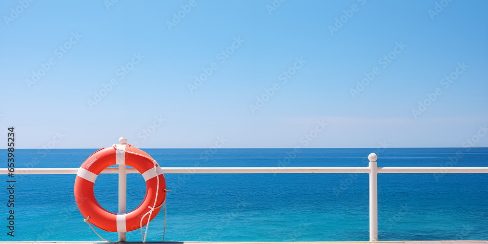 cruise ship deck and sea stock illustration Generative Ai