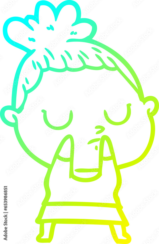 cold gradient line drawing of a cartoon calm woman cold gradient line drawing of a cartoon calm woman