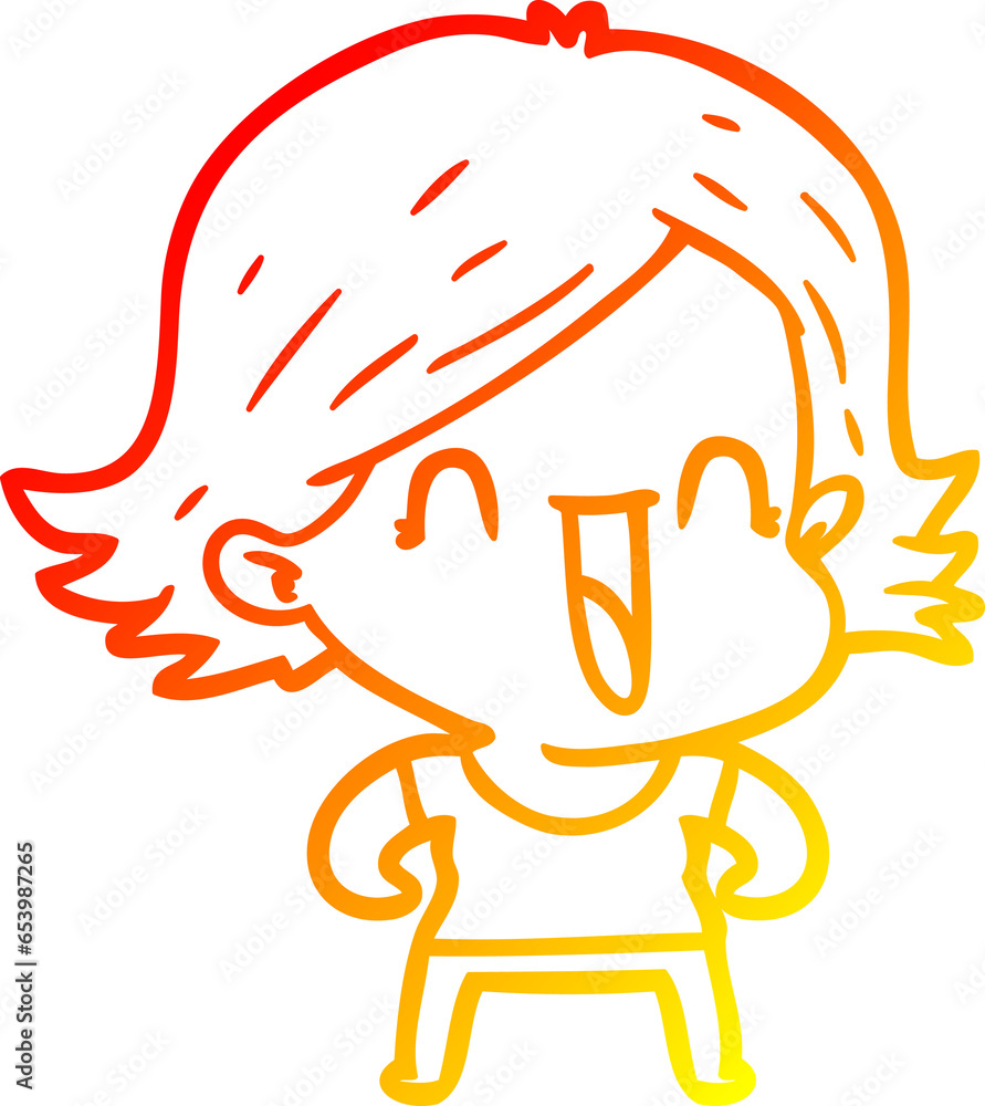 warm gradient line drawing of a cartoon happy woman warm gradient line drawing of a cartoon happy woman
