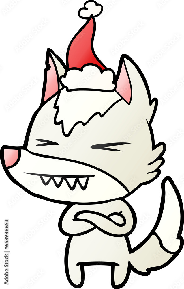 angry wolf hand drawn gradient cartoon of a wearing santa hat angry wolf hand drawn gradient cartoon of a wearing santa hat
