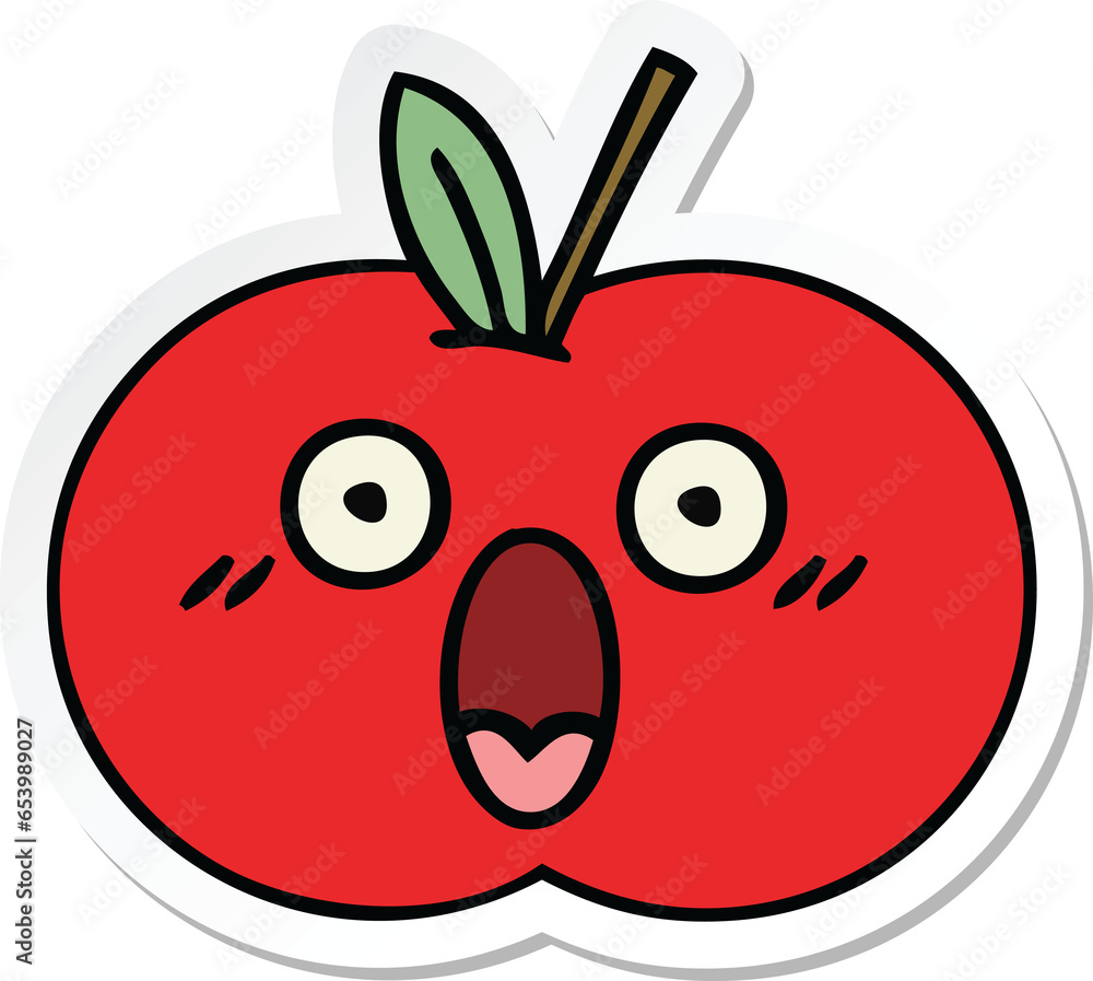 Obraz premium sticker of a cute cartoon red apple
