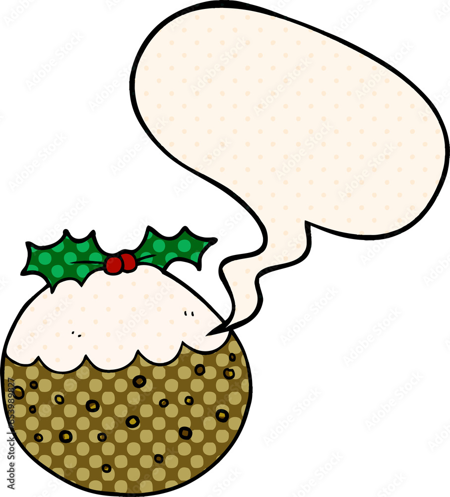 cartoon christmas pudding with speech bubble in comic book style cartoon christmas pudding with speech bubble in comic book style
