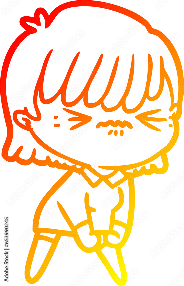 warm gradient line drawing of a annoyed cartoon girl warm gradient line drawing of a annoyed cartoon girl