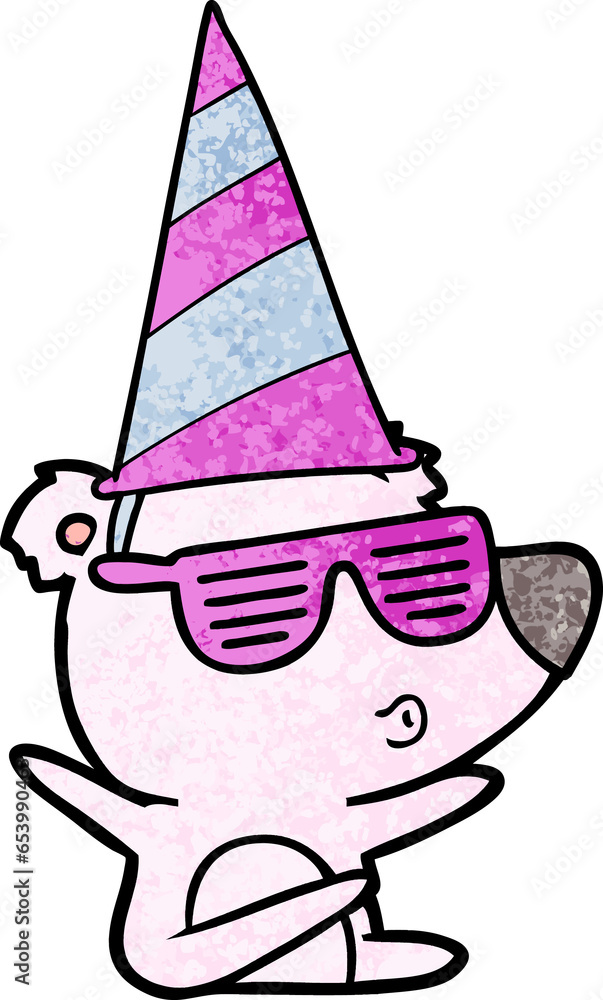 cartoon whistling bear wearing party hat cartoon whistling bear wearing party hat