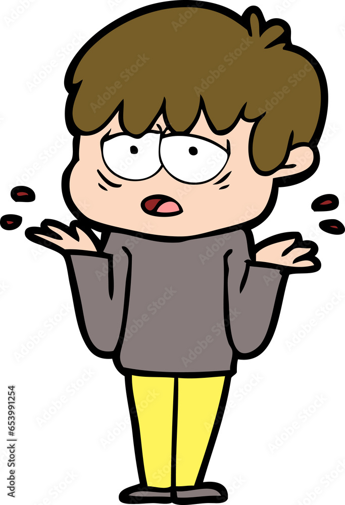 cartoon exhausted boy shrugging shoulders cartoon exhausted boy shrugging shoulders
