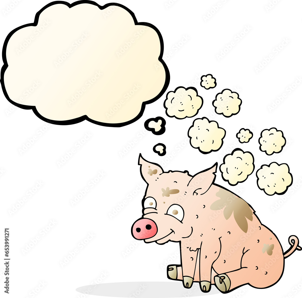 cartoon smelly pig with thought bubble cartoon smelly pig with thought bubble