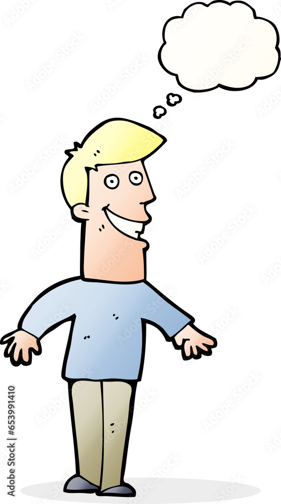 cartoon grinning man with thought bubble cartoon grinning man with thought bubble