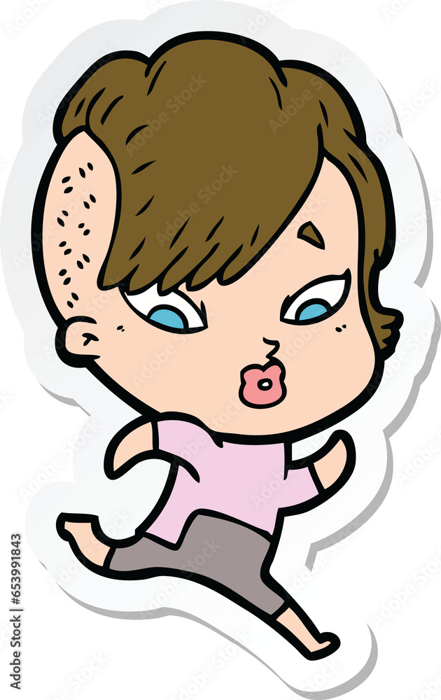 sticker of a cartoon surprised girl in science fiction clothes sticker of a cartoon surprised girl in science fiction clothes