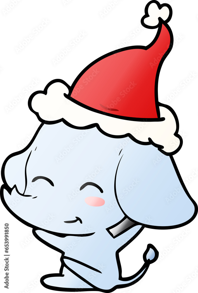 cute hand drawn gradient cartoon of a elephant wearing santa hat cute hand drawn gradient cartoon of a elephant wearing santa hat