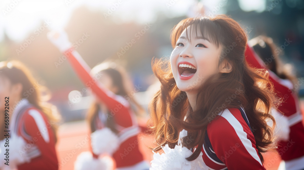 チアリーディングをしているアジアの女子高生 Photos Adobe Stock