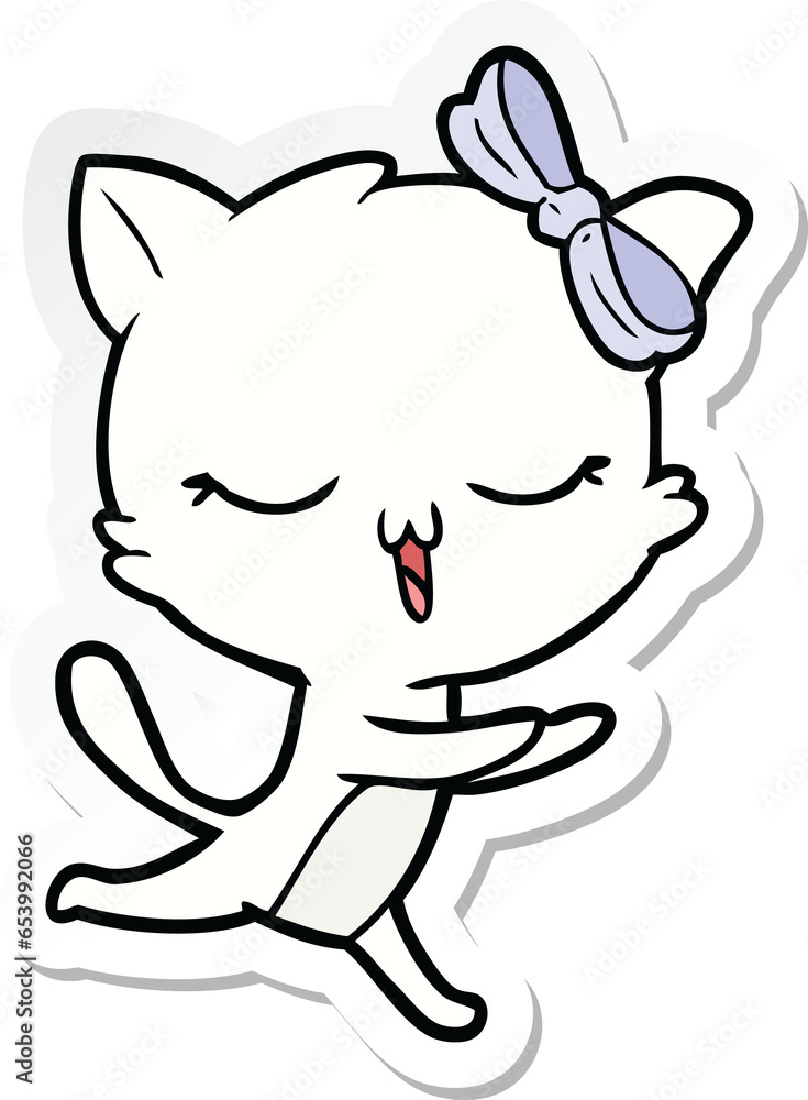 sticker of a cartoon cat with bow on head sticker of a cartoon cat with bow on head