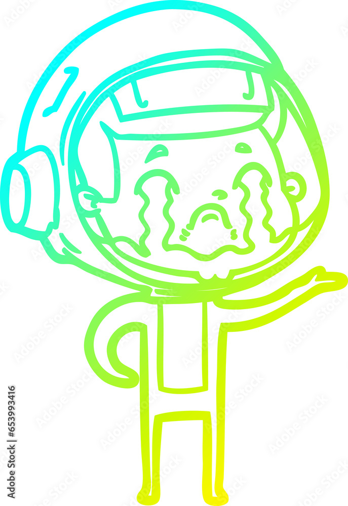 cold gradient line drawing of a cartoon crying astronaut cold gradient line drawing of a cartoon crying astronaut