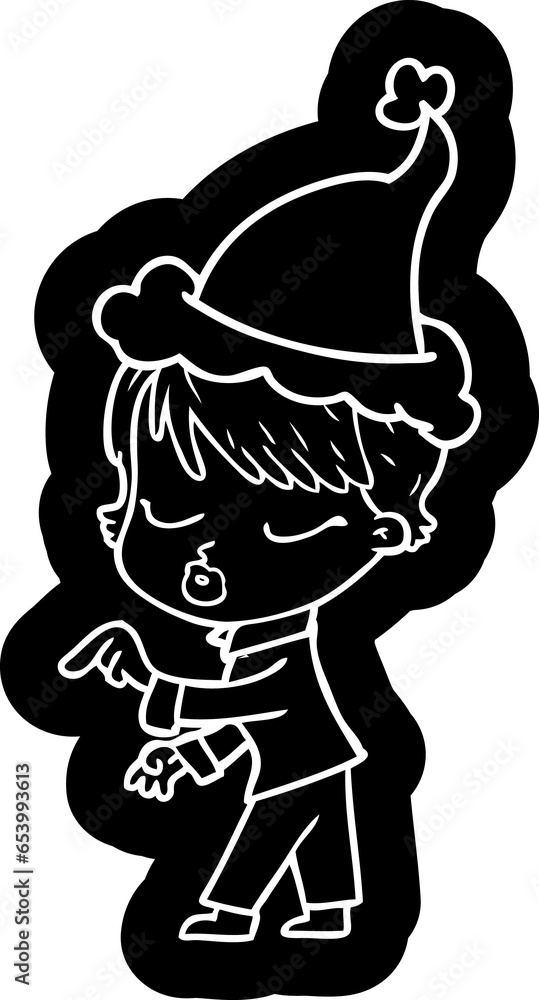 quirky cartoon icon of a woman with eyes shut wearing santa hat quirky cartoon icon of a woman with eyes shut wearing santa hat