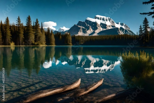 reflection of the mountain in water of a river © Fahad