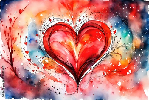 water color splash art painting of a heart