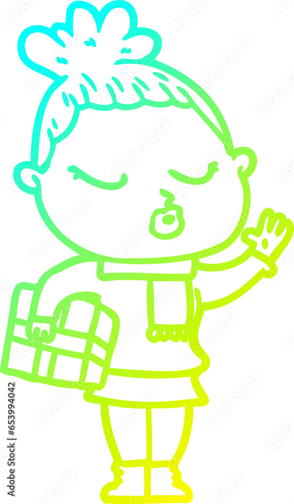 cold gradient line drawing of a cartoon calm woman cold gradient line drawing of a cartoon calm woman