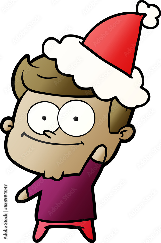Fototapeta premium hand drawn gradient cartoon of a happy man wearing santa hat
