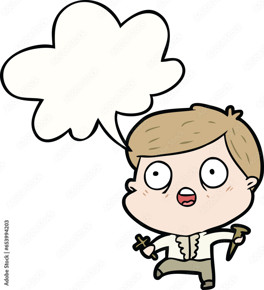 cartoon frightened man hunting halloween vampires with speech bubble cartoon frightened man hunting halloween vampires with speech bubble