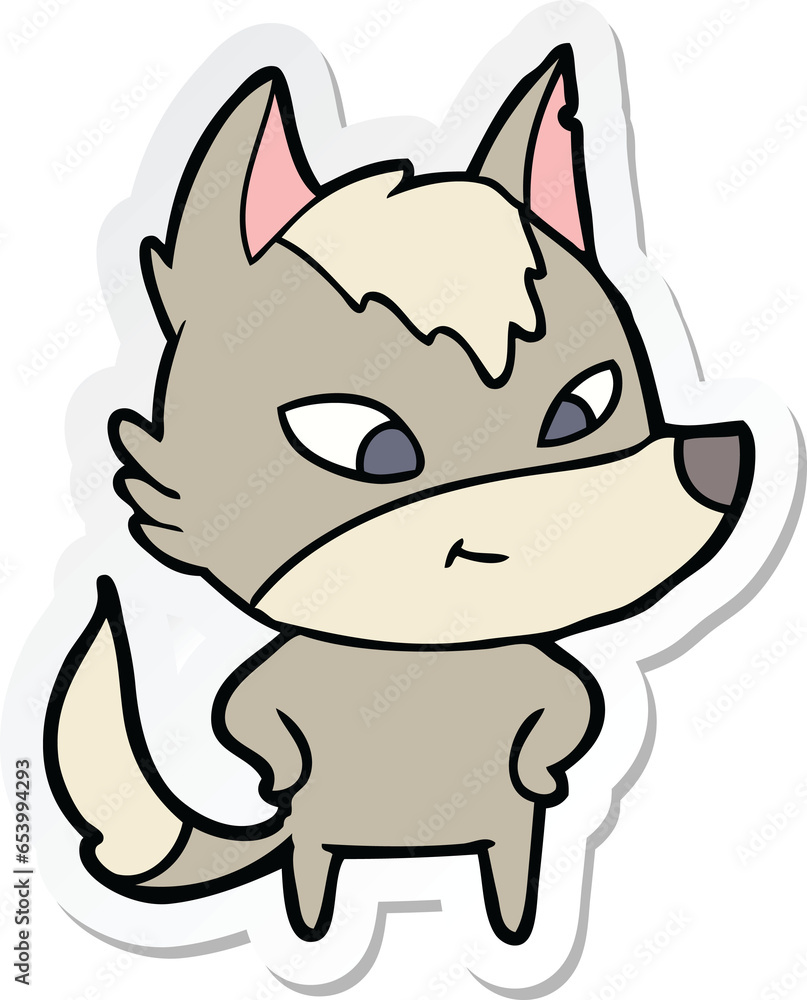 sticker of a friendly cartoon wolf sticker of a friendly cartoon wolf