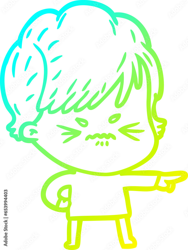 cold gradient line drawing of a cartoon frustrated woman cold gradient line drawing of a cartoon frustrated woman