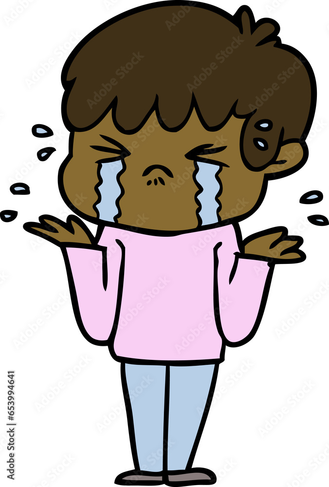 cartoon boy crying and shrugging shoulders cartoon boy crying and shrugging shoulders