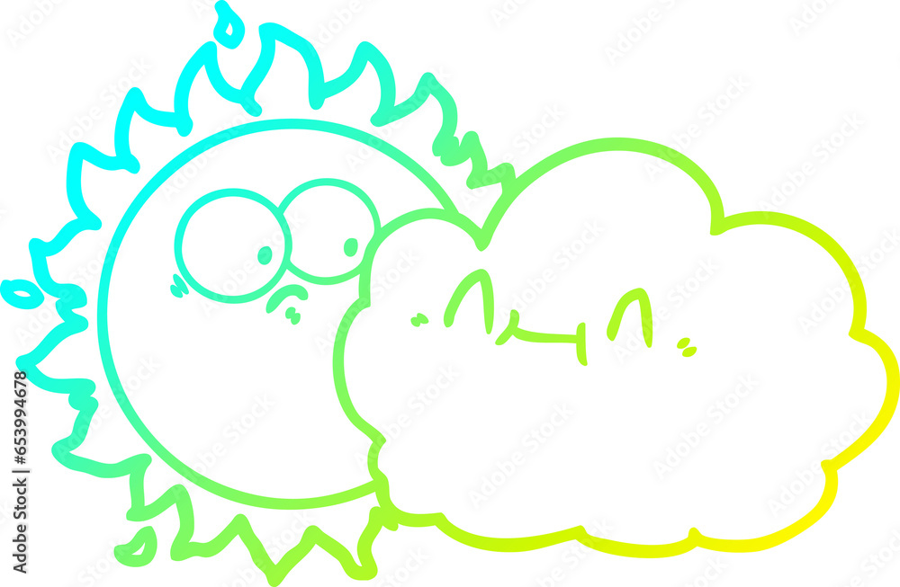 cold gradient line drawing of a cute cartoon cloud and sun cold gradient line drawing of a cute cartoon cloud and sun
