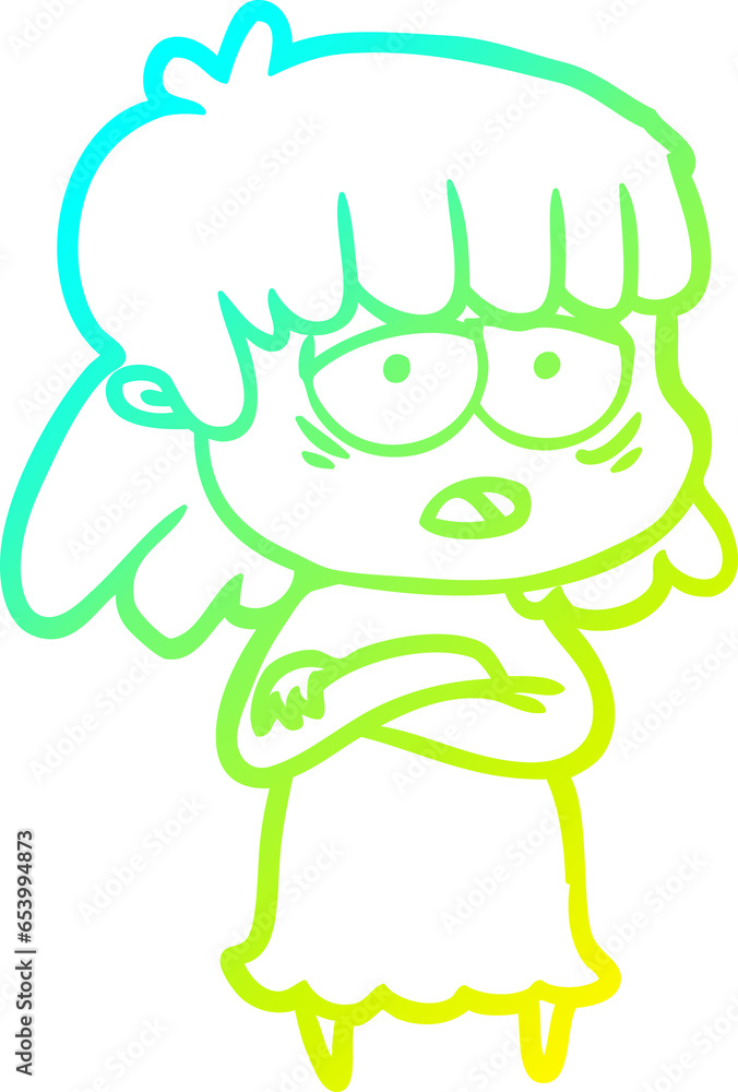 cold gradient line drawing of a cartoon tired woman cold gradient line drawing of a cartoon tired woman