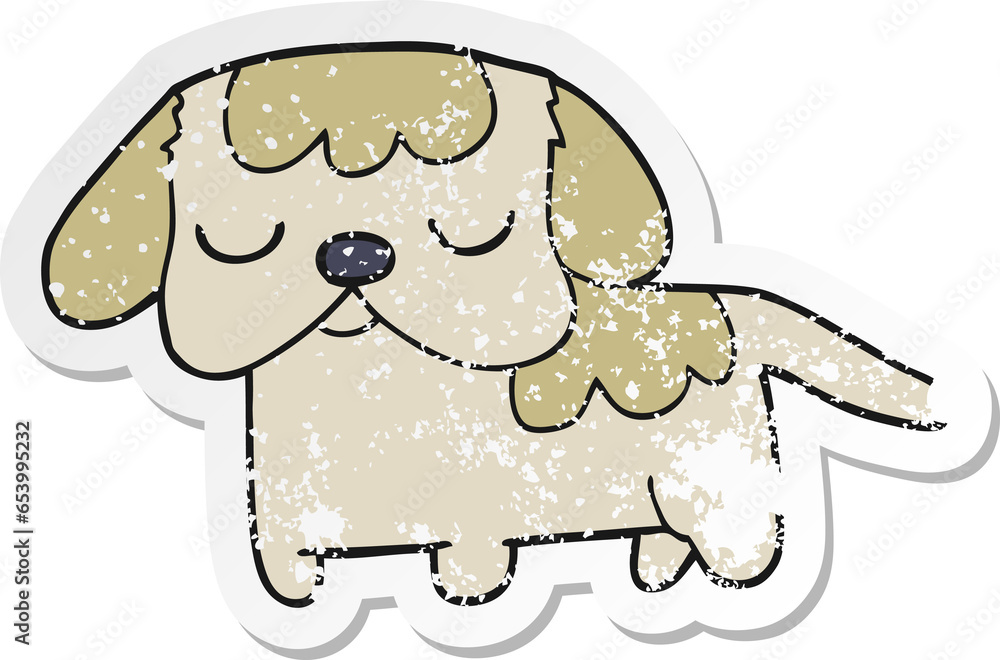 distressed sticker of a cute cartoon puppy