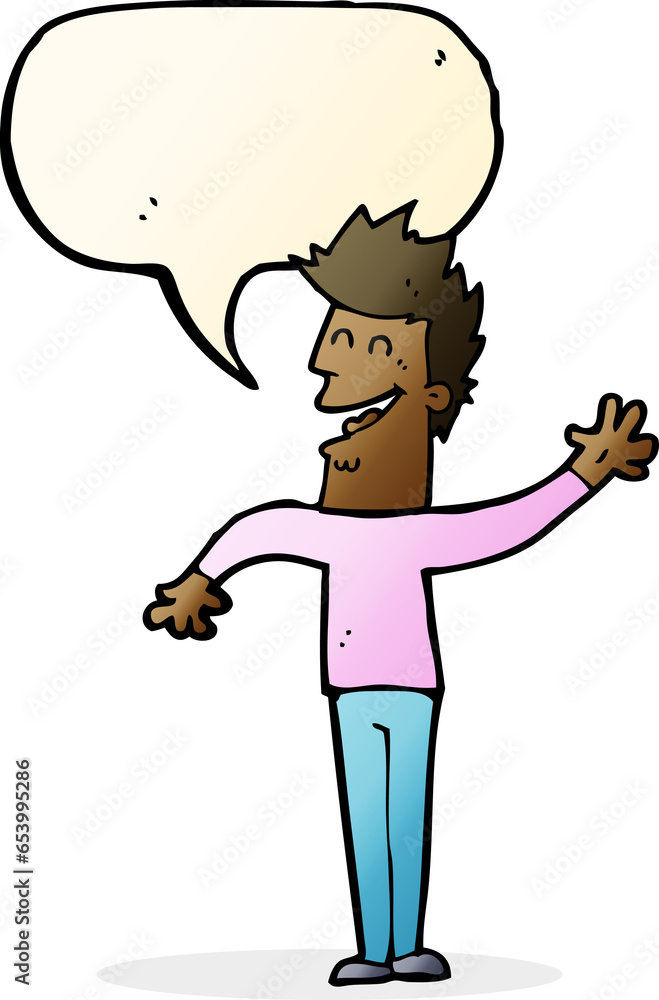cartoon happy man waving with speech bubble cartoon happy man waving with speech bubble