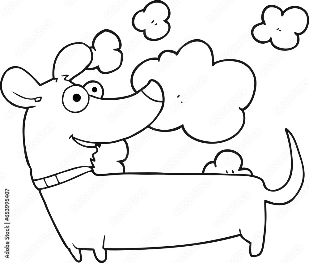freehand drawn black and white cartoon happy dog freehand drawn black and white cartoon happy dog